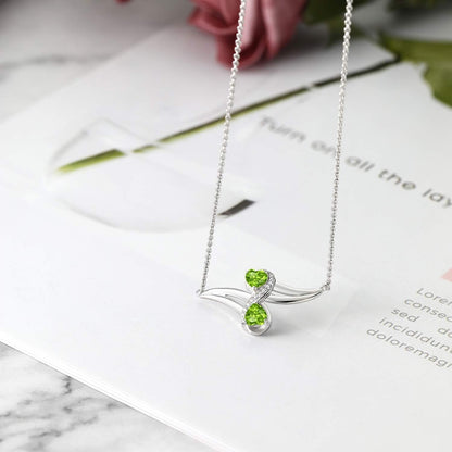 925 Sterling Silver Green Peridot and White Created Sapphire 2 Heart Infinity Pendant Necklace for Women (1.13 Cttw, Gemstone Birthstone, with 18 Inch Silver Chain)