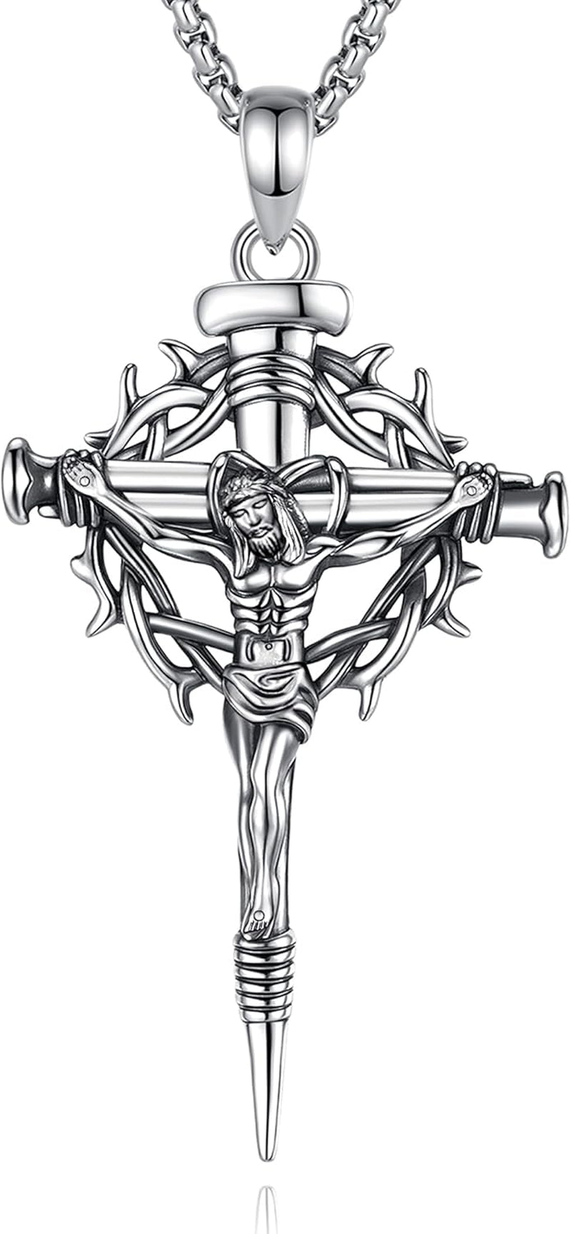 925 Sterling Silver Jesus Crucifix/Orthodox Cross/Crown of Thorns Nail Cross Pendant Necklace Religious Gifts for Men Women - WORLD TIME VISITS