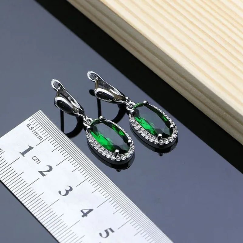 925 Sterling Silver Jewelry Oval Green Emerald Jewelry Sets for Bridal Women Decoration