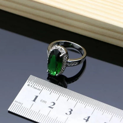 925 Sterling Silver Jewelry Oval Green Emerald Jewelry Sets for Bridal Women Decoration - WORLD TIME VISITS