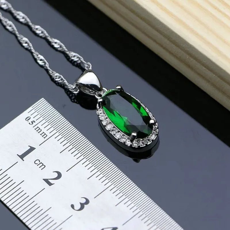 925 Sterling Silver Jewelry Oval Green Emerald Jewelry Sets for Bridal Women Decoration