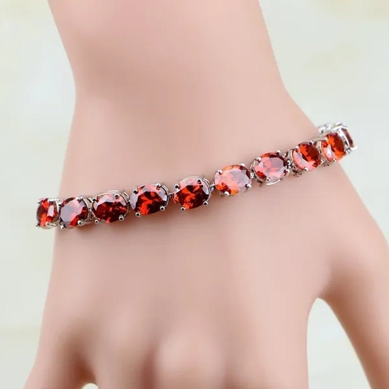 925 Sterling Silver Jewelry Oval Purple Amethyst White Topaz Chain & Link Bracelets For Women Wedding Free Gifts Box - WORLD TIME VISITS