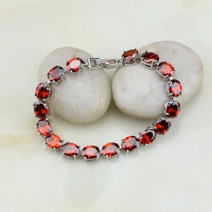 925 Sterling Silver Jewelry Oval Purple Amethyst White Topaz Chain & Link Bracelets For Women Wedding Free Gifts Box