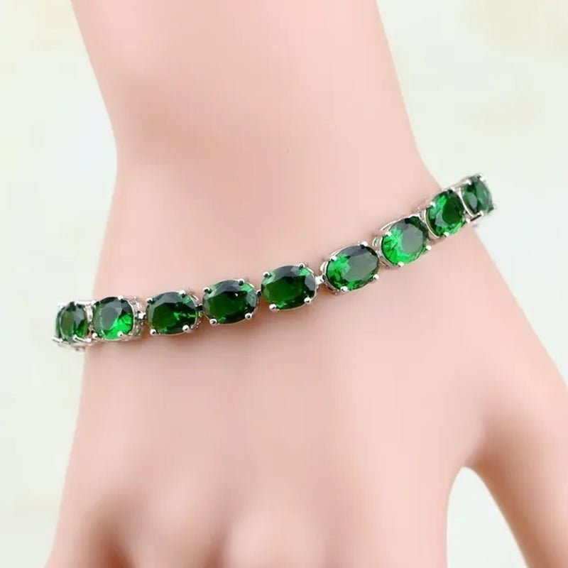 925 Sterling Silver Jewelry Oval Purple Amethyst White Topaz Chain & Link Bracelets For Women Wedding Free Gifts Box