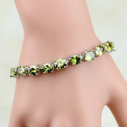 925 Sterling Silver Jewelry Oval Purple Amethyst White Topaz Chain & Link Bracelets For Women Wedding Free Gifts Box
