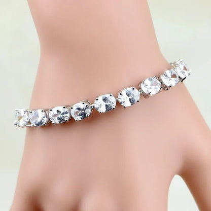 925 Sterling Silver Jewelry Oval Purple Amethyst White Topaz Chain & Link Bracelets For Women Wedding Free Gifts Box