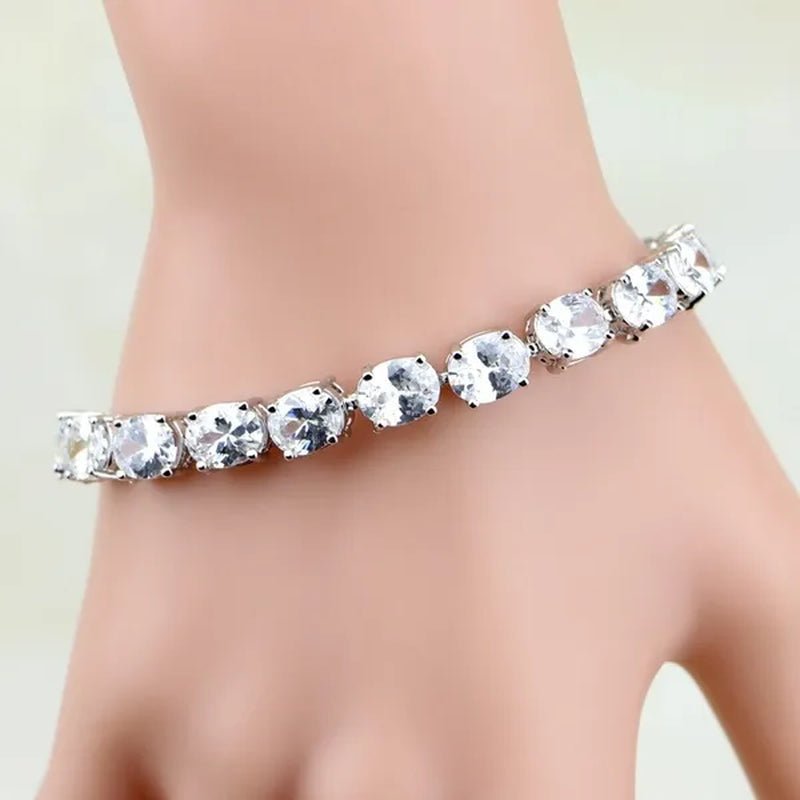 925 Sterling Silver Jewelry Oval Purple Amethyst White Topaz Chain & Link Bracelets For Women Wedding Free Gifts Box