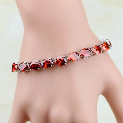 925 Sterling Silver Jewelry Oval Purple Amethyst White Topaz Chain & Link Bracelets For Women Wedding Free Gifts Box