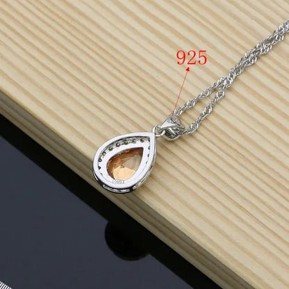 925 Sterling Silver Jewelry Set Natural Champagne Topaz Gemstone Charm for Women Wedding Jewellery