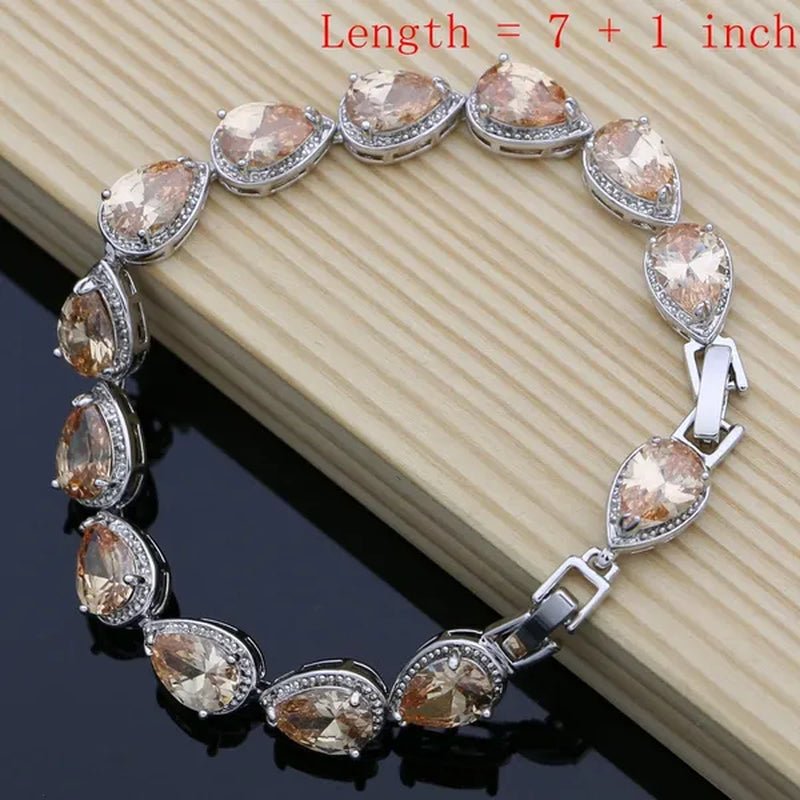 925 Sterling Silver Jewelry Set Natural Champagne Topaz Gemstone Charm for Women Wedding Jewellery