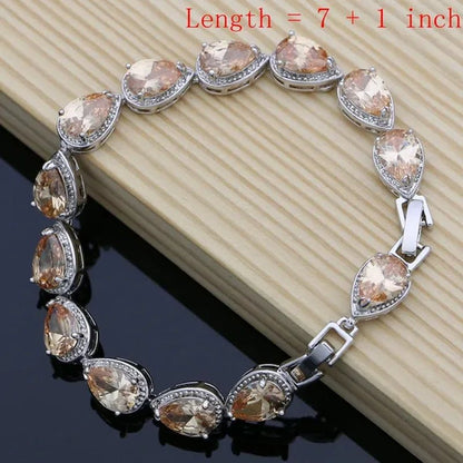 925 Sterling Silver Jewelry Set Natural Champagne Topaz Gemstone Charm for Women Wedding Jewellery