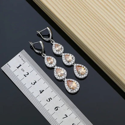 925 Sterling Silver Jewelry Set Natural Champagne Topaz Gemstone Charm for Women Wedding Jewellery