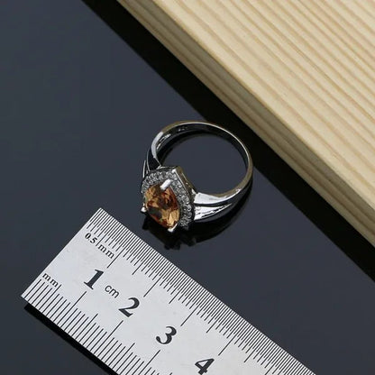 925 Sterling Silver Jewelry Set Natural Champagne Topaz Gemstone Charm for Women Wedding Jewellery - WORLD TIME VISITS