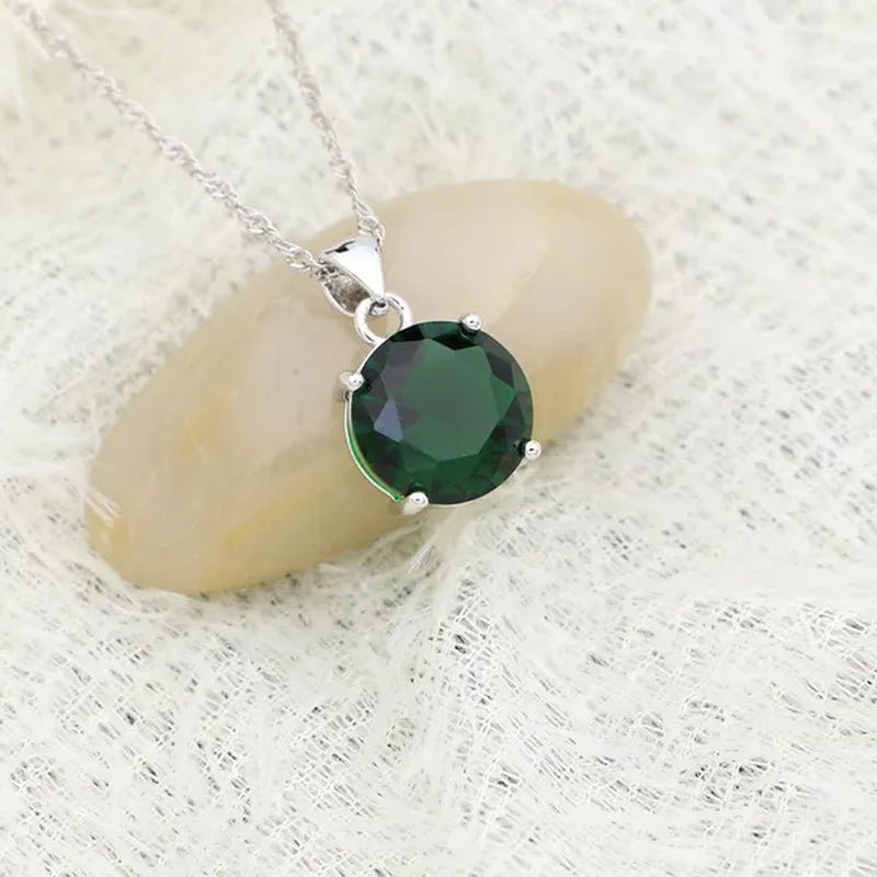925 Sterling Silver Jewelry Sets Green Emerald Earrings Ring Pendant Neckalce Round Jewelry Women Accessories