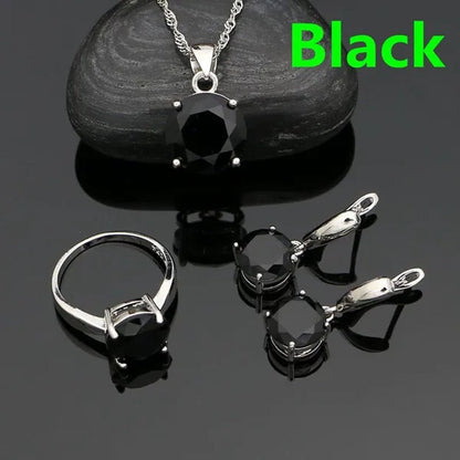 925 Sterling Silver Jewelry Sets Green Emerald Earrings Ring Pendant Neckalce Round Jewelry Women Accessories