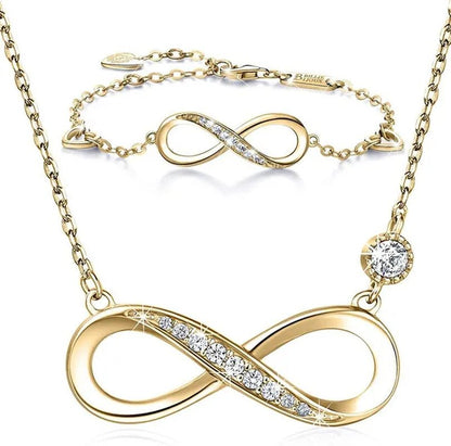 925 Sterling Silver Necklace Bracelet One Sets Forever Love” Infinity Heart Love Jewelry Sets White Gold Plated Diamond Women Necklace Gift for Mother's Day