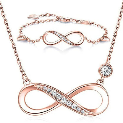 925 Sterling Silver Necklace Bracelet One Sets Forever Love” Infinity Heart Love Jewelry Sets White Gold Plated Diamond Women Necklace Gift for Mother's Day - WORLD TIME VISITS