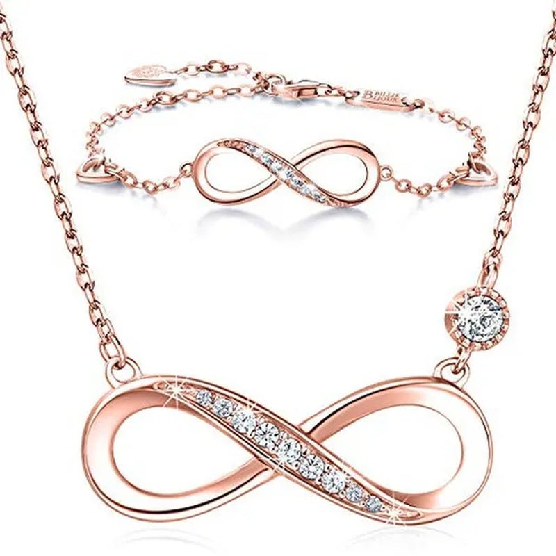 925 Sterling Silver Necklace Bracelet One Sets Forever Love” Infinity Heart Love Jewelry Sets White Gold Plated Diamond Women Necklace Gift for Mother's Day