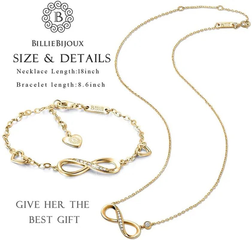 925 Sterling Silver Necklace Bracelet One Sets Forever Love” Infinity Heart Love Jewelry Sets White Gold Plated Diamond Women Necklace Gift for Mother's Day - WORLD TIME VISITS