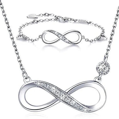 925 Sterling Silver Necklace Bracelet One Sets Forever Love” Infinity Heart Love Jewelry Sets White Gold Plated Diamond Women Necklace Gift for Mother's Day
