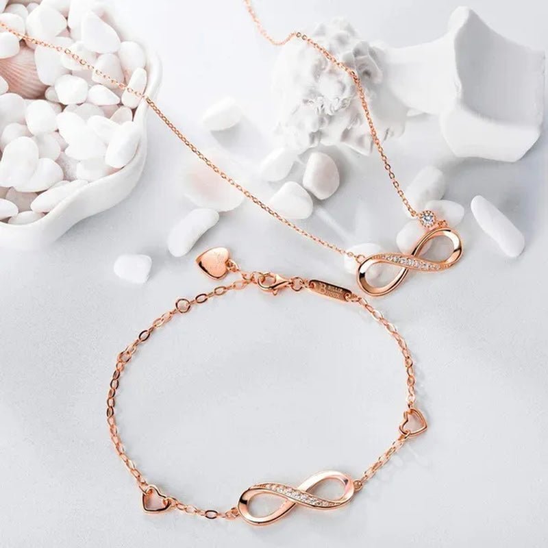 925 Sterling Silver Necklace Bracelet One Sets Forever Love” Infinity Heart Love Jewelry Sets White Gold Plated Diamond Women Necklace Gift for Mother's Day