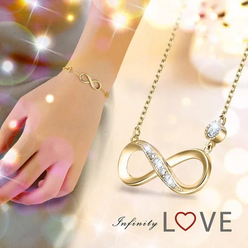 925 Sterling Silver Necklace Bracelet One Sets Forever Love” Infinity Heart Love Jewelry Sets White Gold Plated Diamond Women Necklace Gift for Mother's Day - WORLD TIME VISITS