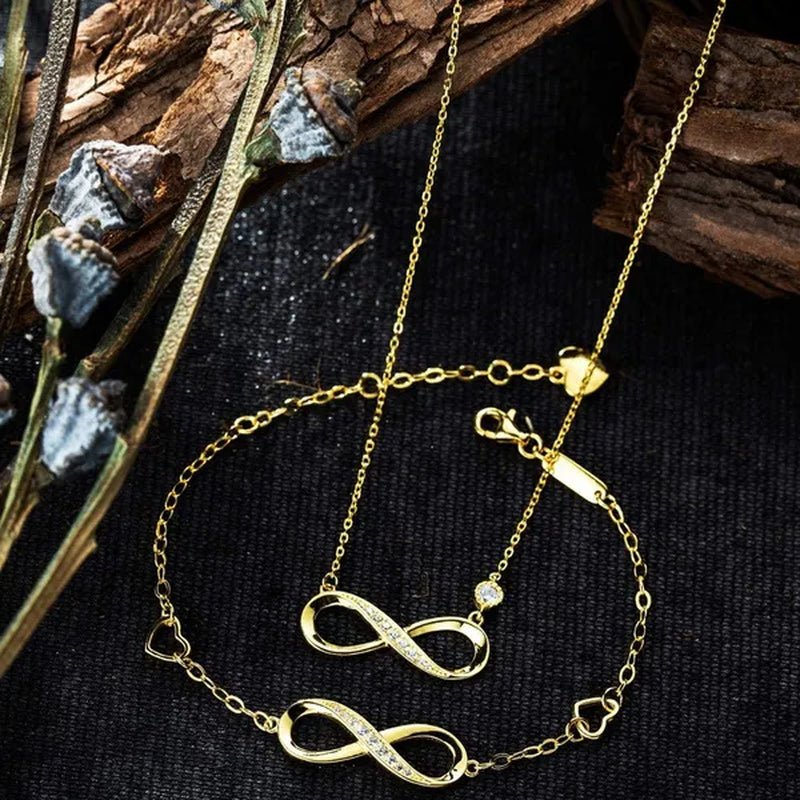 925 Sterling Silver Necklace Bracelet One Sets Forever Love” Infinity Heart Love Jewelry Sets White Gold Plated Diamond Women Necklace Gift for Mother's Day