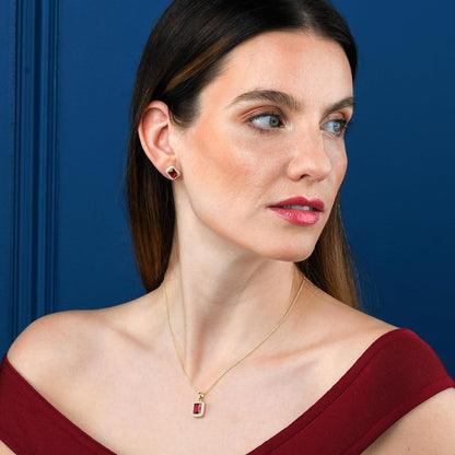 925 Sterling Silver Necklace for Women with a Clear, Blue, Red or Green Emerald-Cut CZ Stone, Emerald Cut Silver or Gold Necklaces for Women, Rectangle Pendant Necklace for Women