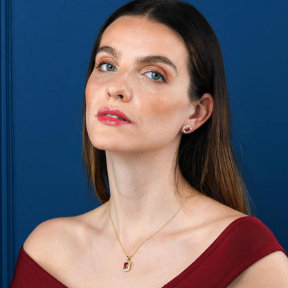925 Sterling Silver Necklace for Women with a Clear, Blue, Red or Green Emerald-Cut CZ Stone, Emerald Cut Silver or Gold Necklaces for Women, Rectangle Pendant Necklace for Women