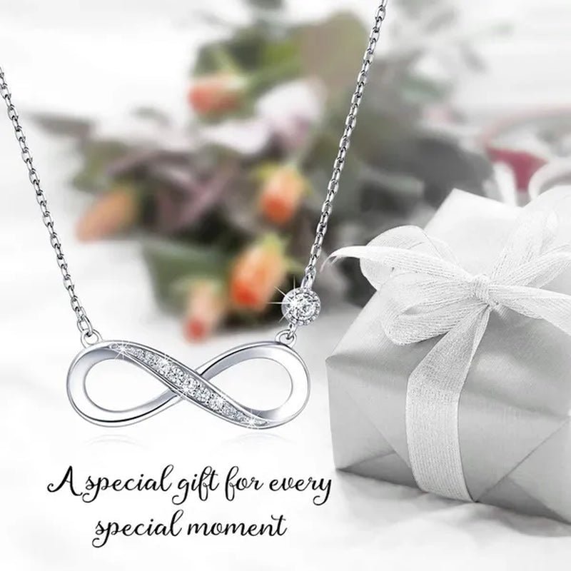 925 Sterling Silver Necklace –“Forever Love” Infinity Heart Love Pendant White Gold Plated Diamond Women Necklace Gift for for Women Girls Valentine'S Day Mother'S Day - WORLD TIME VISITS