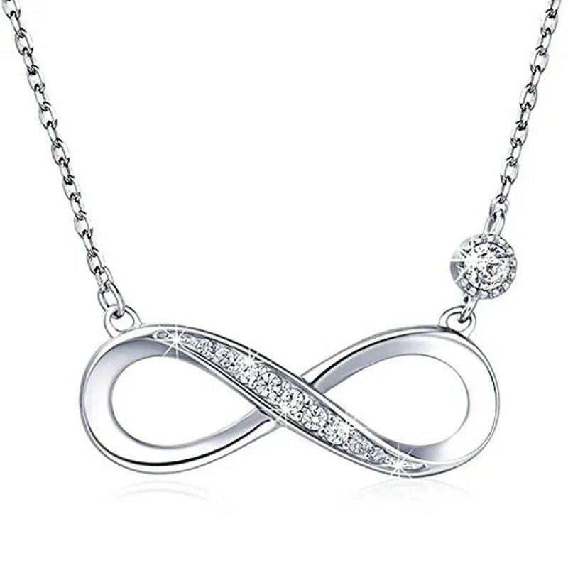 925 Sterling Silver Necklace –“Forever Love” Infinity Heart Love Pendant White Gold Plated Diamond Women Necklace Gift for for Women Girls Valentine'S Day Mother'S Day - WORLD TIME VISITS