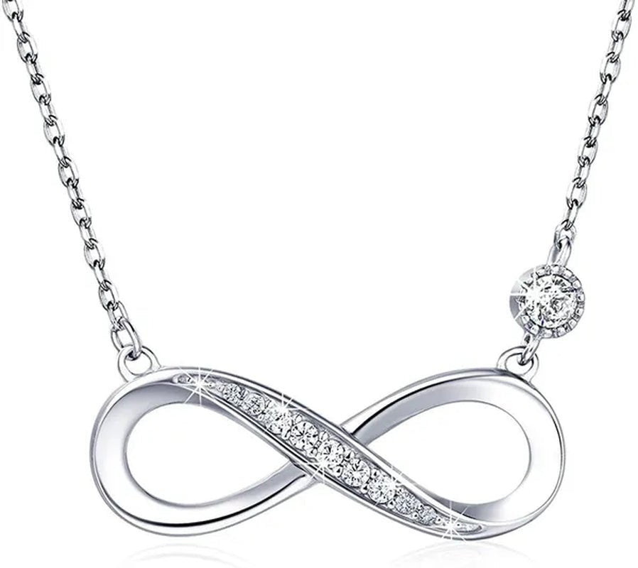 925 Sterling Silver Necklace –“Forever Love” Infinity Heart Love Pendant White Gold Plated Diamond Women Necklace Gift for for Women Girls Valentine'S Day Mother'S Day - WORLD TIME VISITS