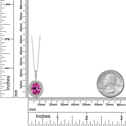 925 Sterling Silver Oval Gemstone Birthstone Halo Necklace for Women | Oval 12X10MM | Halo Pendant Necklace for Women | with 18 Inch Silver Chain