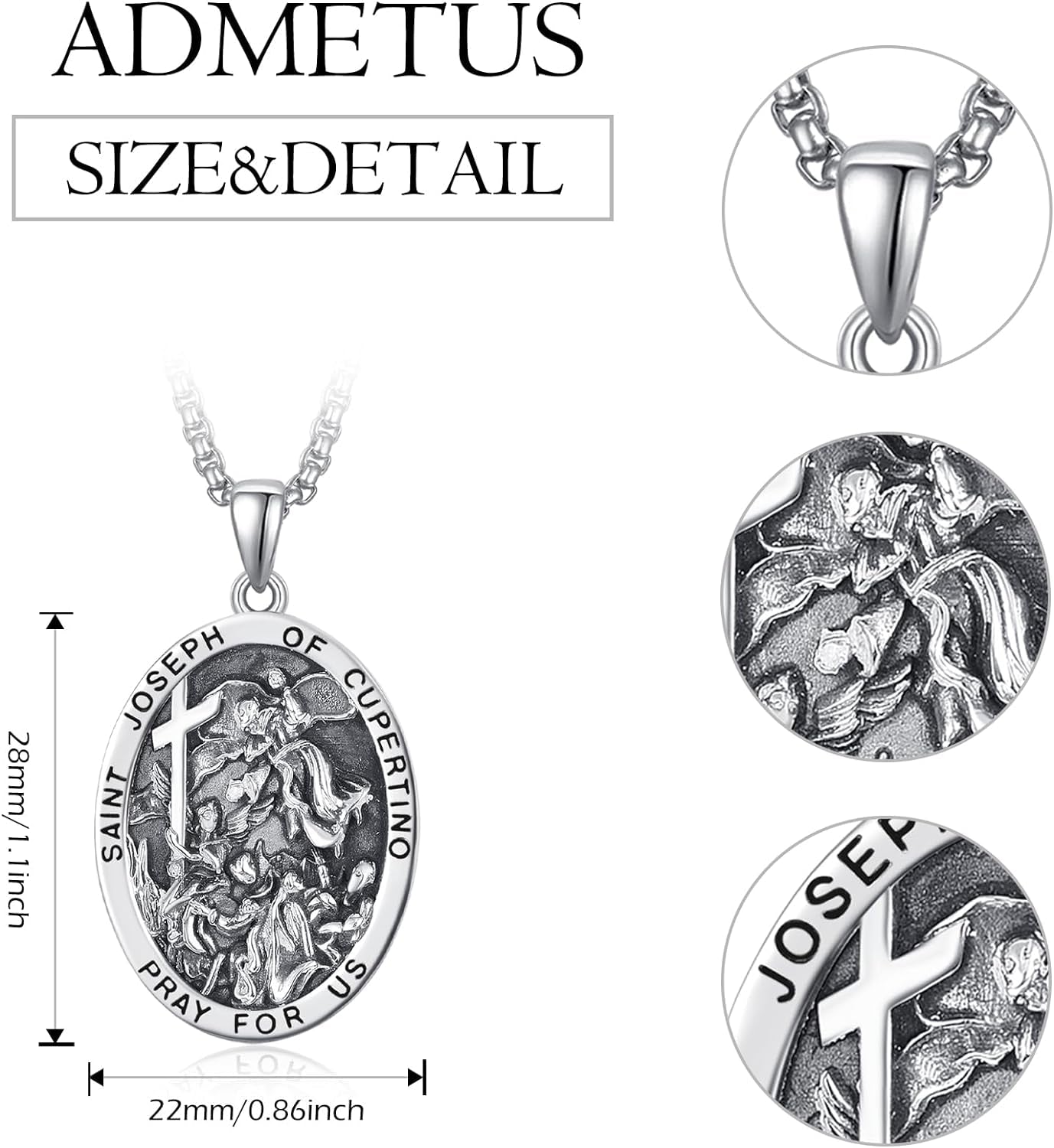 925 Sterling Silver Patron Saint Medals | Amulet Necklace Protection Jewelry for Men with 2.5Mm 22"+2" Rolo Chain - WORLD TIME VISITS