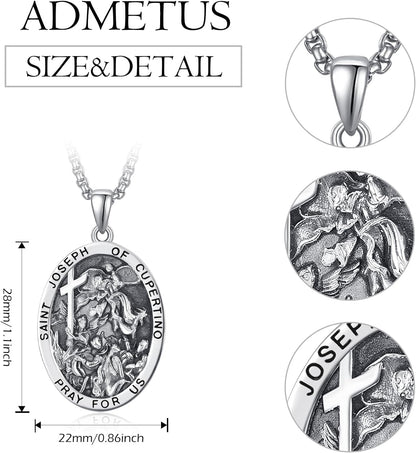925 Sterling Silver Patron Saint Medals | Amulet Necklace Protection Jewelry for Men with 2.5Mm 22"+2" Rolo Chain - WORLD TIME VISITS