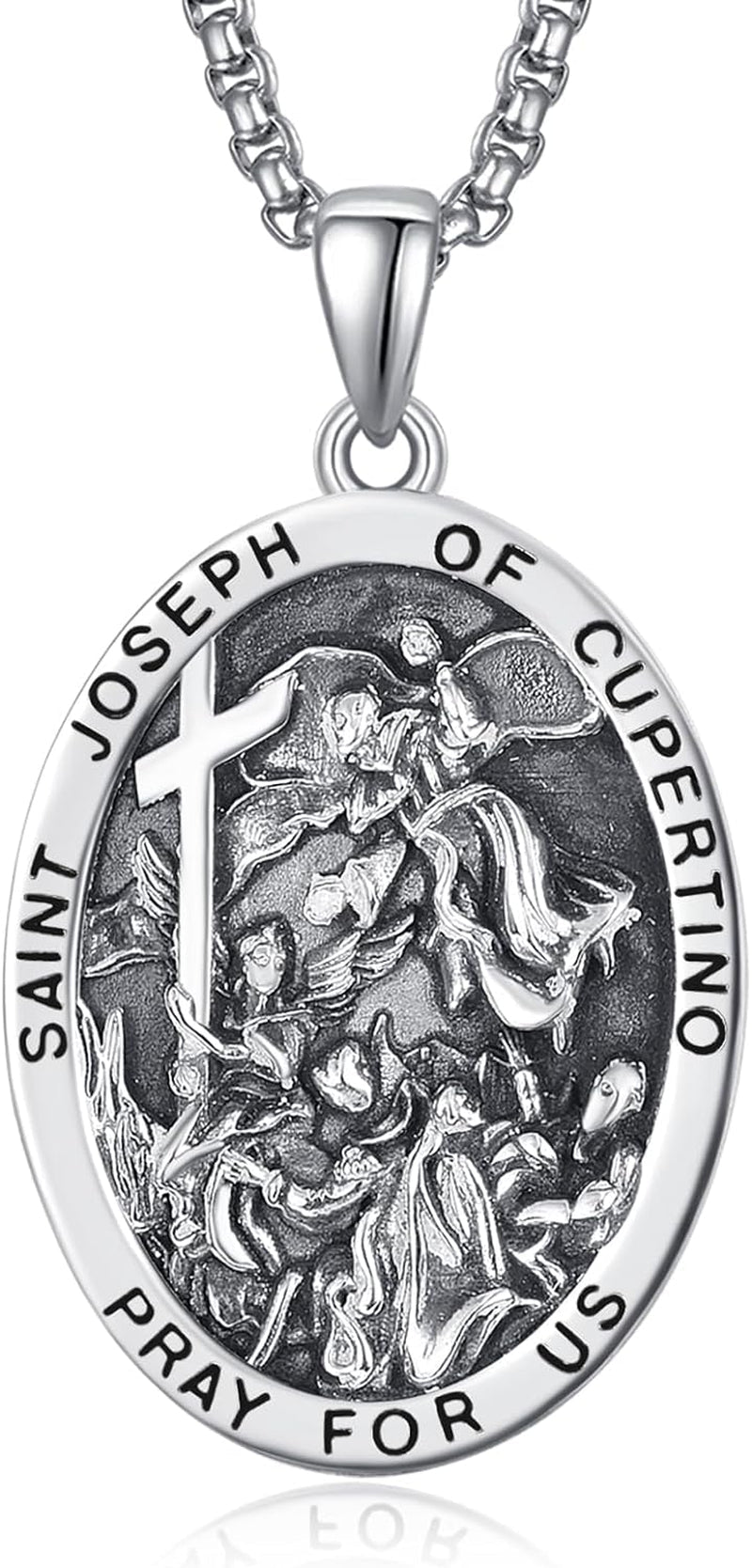 925 Sterling Silver Patron Saint Medals | Amulet Necklace Protection Jewelry for Men with 2.5Mm 22"+2" Rolo Chain - WORLD TIME VISITS