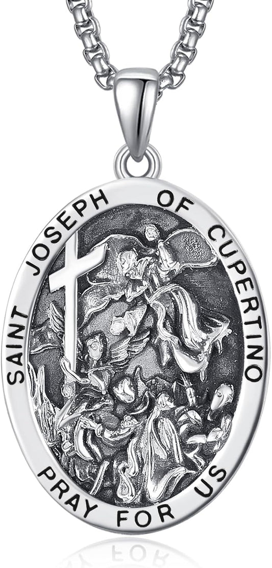 925 Sterling Silver Patron Saint Medals | Amulet Necklace Protection Jewelry for Men with 2.5Mm 22"+2" Rolo Chain - WORLD TIME VISITS