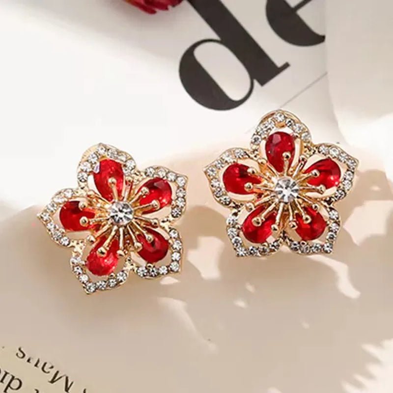 925 Sterling Silver Pink Petal Zircon Stud Earrings Flower Earrings Fashion Rose Zircon Hollow Full Diamond Earrings
