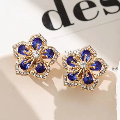 925 Sterling Silver Pink Petal Zircon Stud Earrings Flower Earrings Fashion Rose Zircon Hollow Full Diamond Earrings