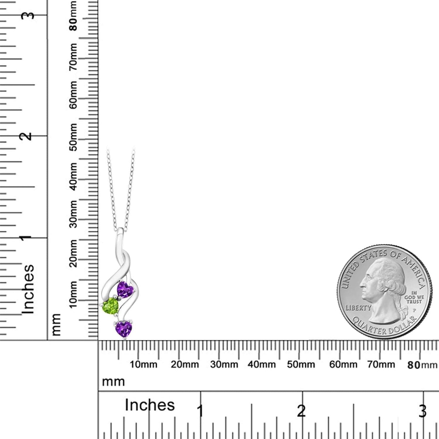 925 Sterling Silver Purple Amethyst and Green Peridot Pendant Necklace for Women (0.73 Cttw, Gemstone February Birthstone, Heart Shape 4MM, with 18 Inch Silver Chain)