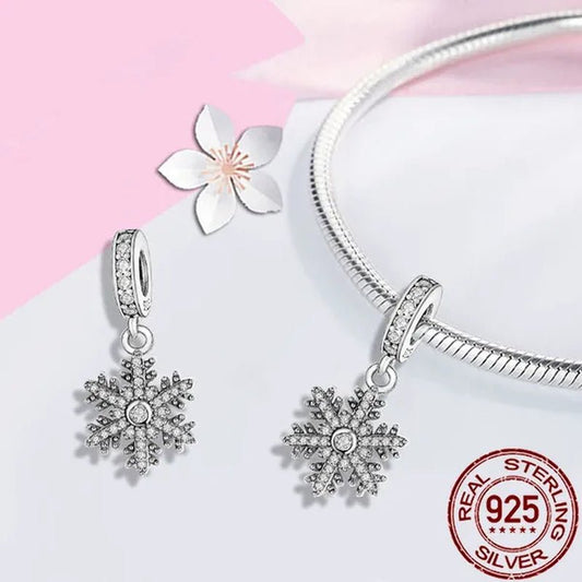 925 Sterling Silver Romantic Snowflake Pendant Charm Fit Charm Bracelets DIY for Christmas Bracelets Hot Jewelry Accessories - WORLD TIME VISITS