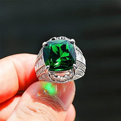 925 Sterling Silver Shiny Full Diamond Emerald Ring Cubic Zirconia Rings Gemstone Ring CZ Diamond Eternity Engagement Wedding Band Ring for Women - WORLD TIME VISITS