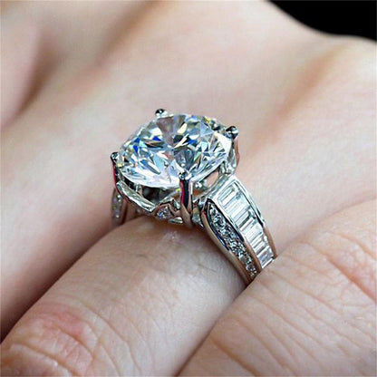 925 Sterling Silver Shiny Full Diamond Gemstone Ring Cubic Zirconia Rings 5 Carat CZ Diamond Multi Row Ring Eternity Engagement Wedding Band Ring for Women