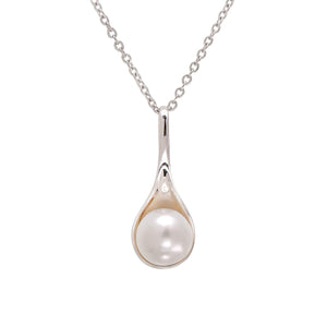 925 Sterling Silver Spoon Shape Cultured White Pearl Pendant Necklace for Women
