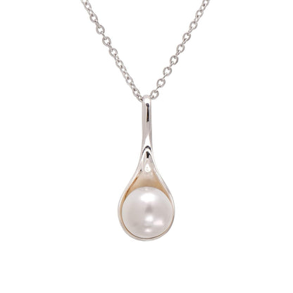 925 Sterling Silver Spoon Shape Cultured White Pearl Pendant Necklace for Women - WORLD TIME VISITS