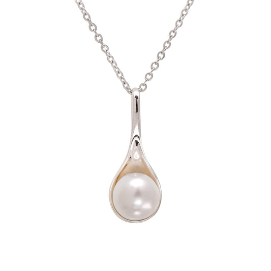 925 Sterling Silver Spoon Shape Cultured White Pearl Pendant Necklace for Women - WORLD TIME VISITS
