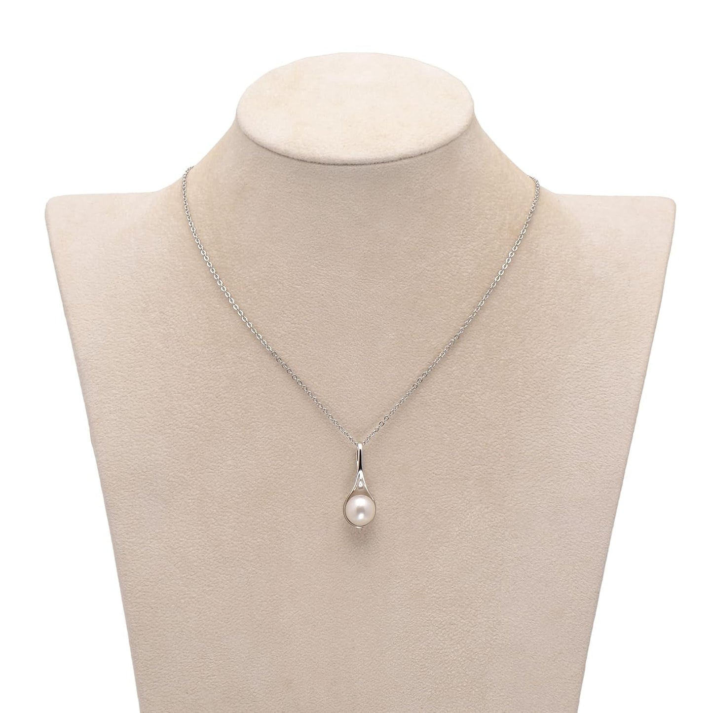 925 Sterling Silver Spoon Shape Cultured White Pearl Pendant Necklace for Women
