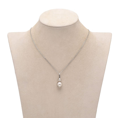 925 Sterling Silver Spoon Shape Cultured White Pearl Pendant Necklace for Women