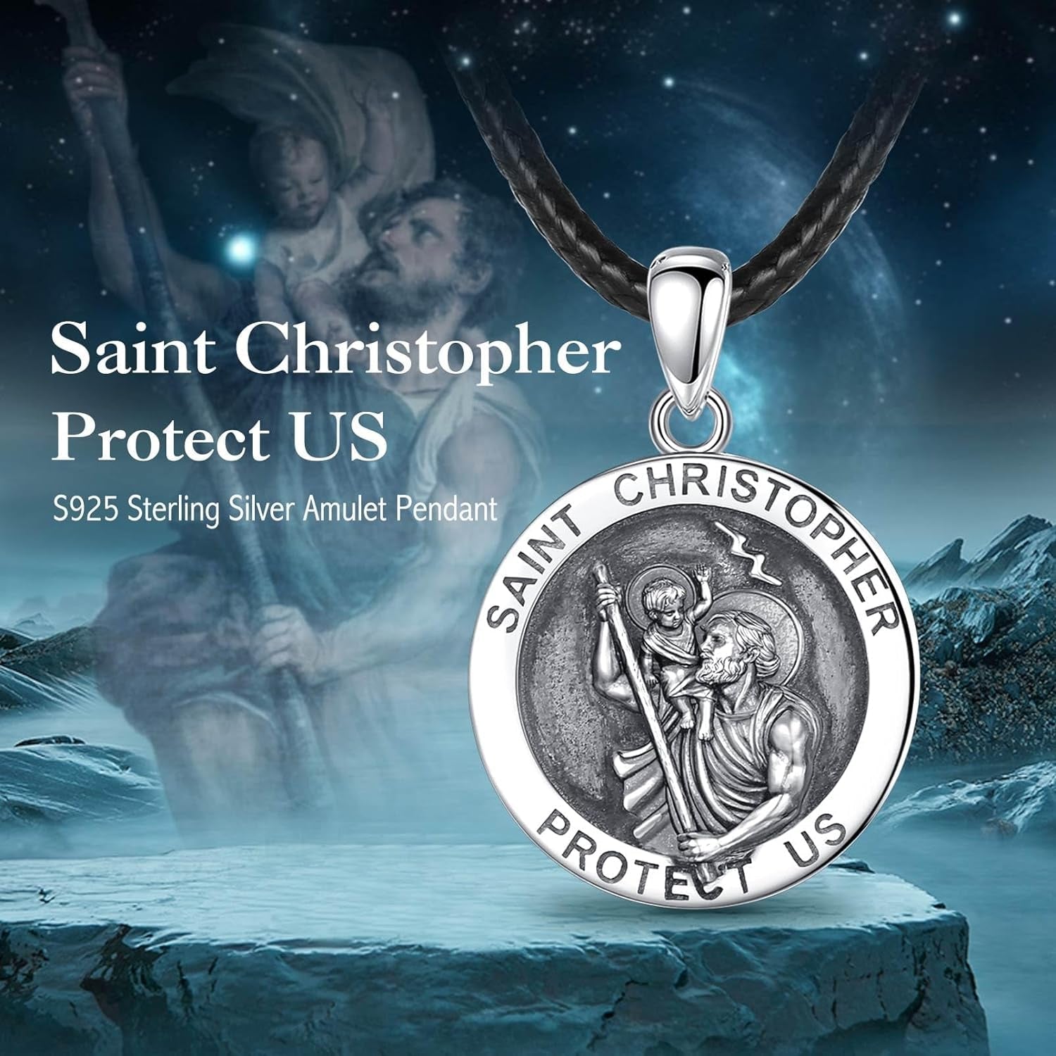 925 Sterling Silver St Michael/St Christopher/St Benedict/Virgin Mary/San Judas Tadeo/Good Shepherd Cross/Archangel Necklace Medal Pendant Protection Religious Amulet Jewelry for Men Women - WORLD TIME VISITS