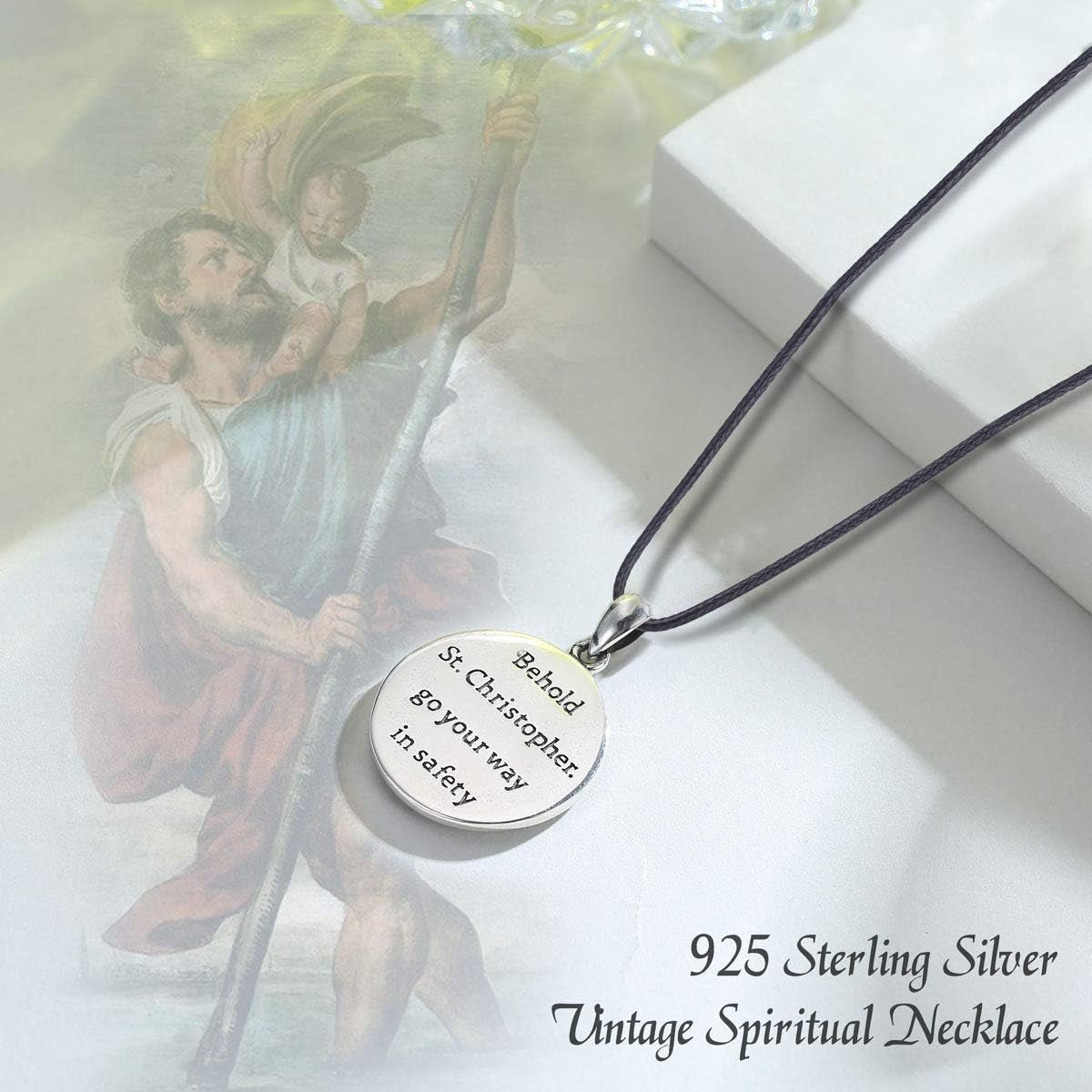925 Sterling Silver St Michael/St Christopher/St Benedict/Virgin Mary/San Judas Tadeo/Good Shepherd Cross/Archangel Necklace Medal Pendant Protection Religious Amulet Jewelry for Men Women